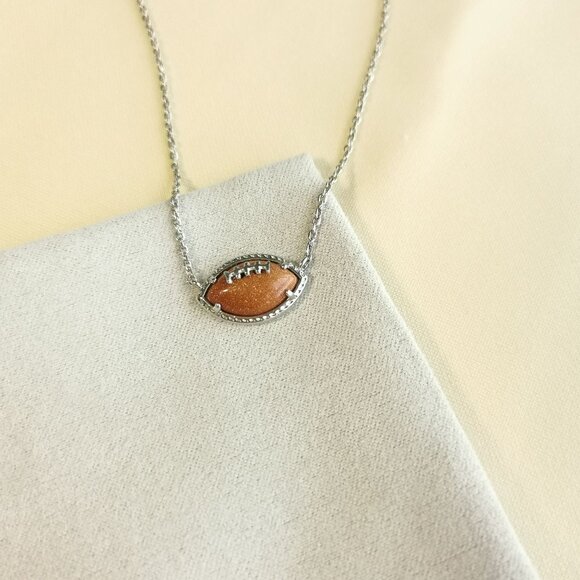 Kendra Scott Football Orange Goldstone Short Pendant Necklace in Silver - Picture 2 of 4